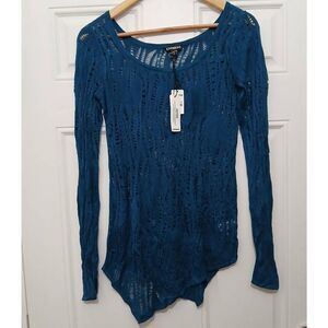 Express womens small turquoise blue Open Knit Sheer Sweater